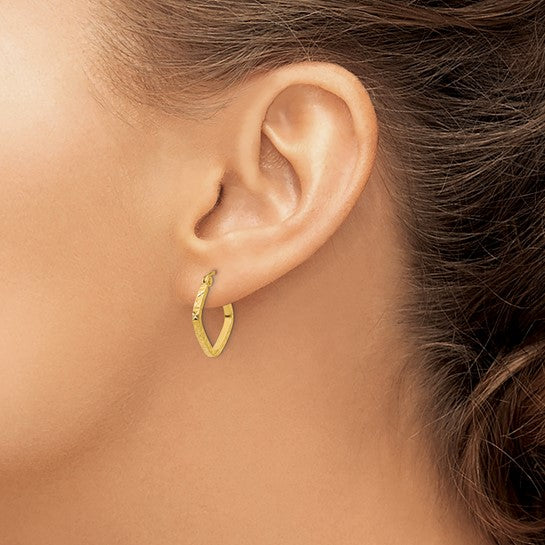 14K Squared Diamond Cut Hoop Earrings