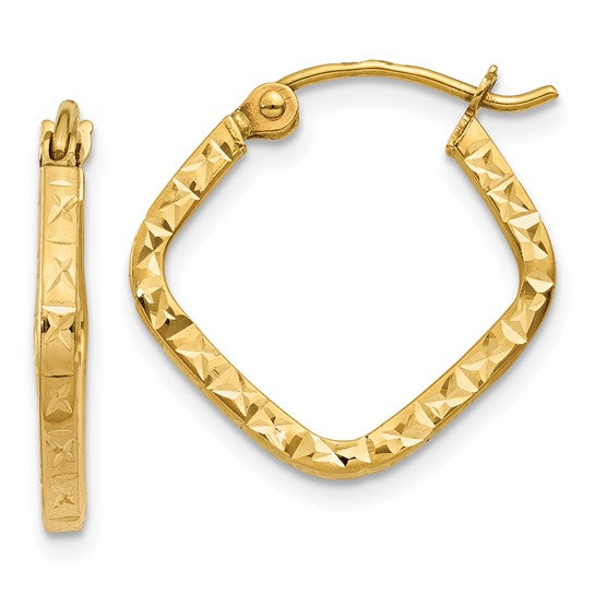 14K Squared Diamond Cut Hoop Earrings