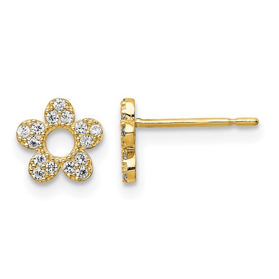14K CZ Flower Baby Friction Back Earrings