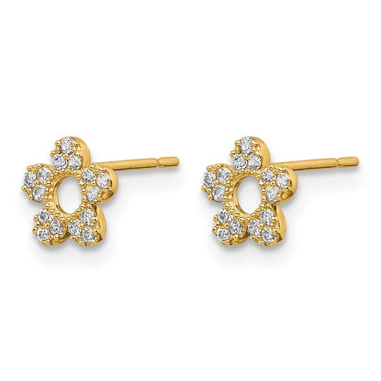 14K CZ Flower Baby Friction Back Earrings