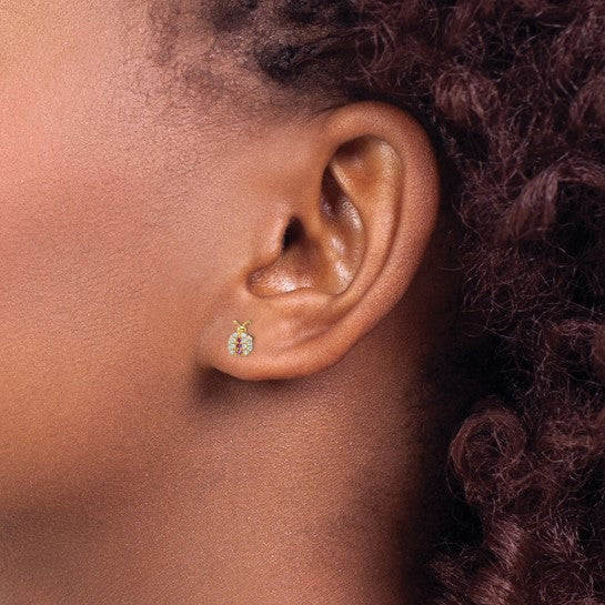 14K CZ Ladybug Baby Friction Back Earrings