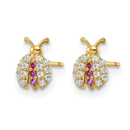 14K CZ Ladybug Baby Friction Back Earrings