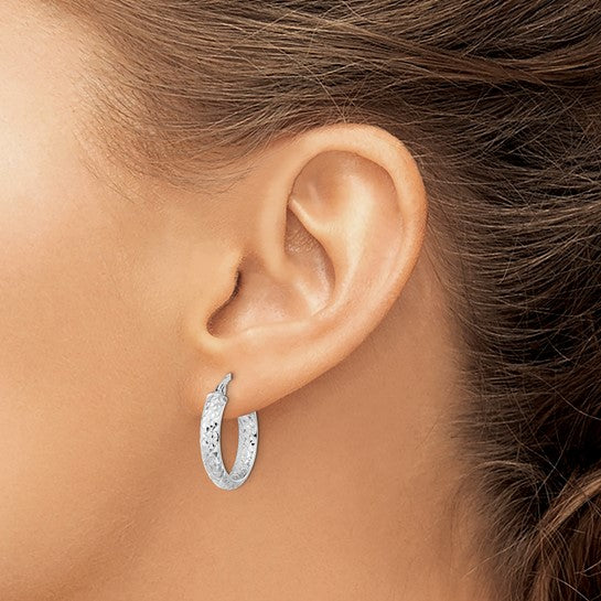 14K White Gold Diamond-Cut Hoop Earrings
