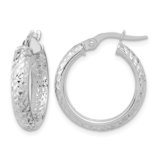 14K White Gold Diamond-Cut Hoop Earrings