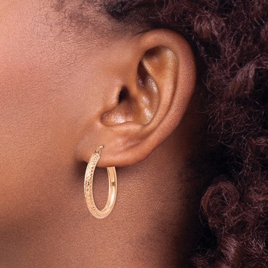 14K Rose Gold Diamond-Cut Hoop Earrings