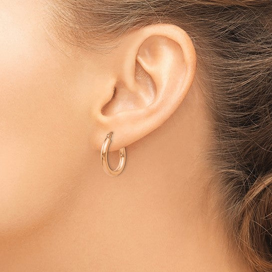 14K Rose Gold Hoop Earrings – 3.00mm Polished Hoops