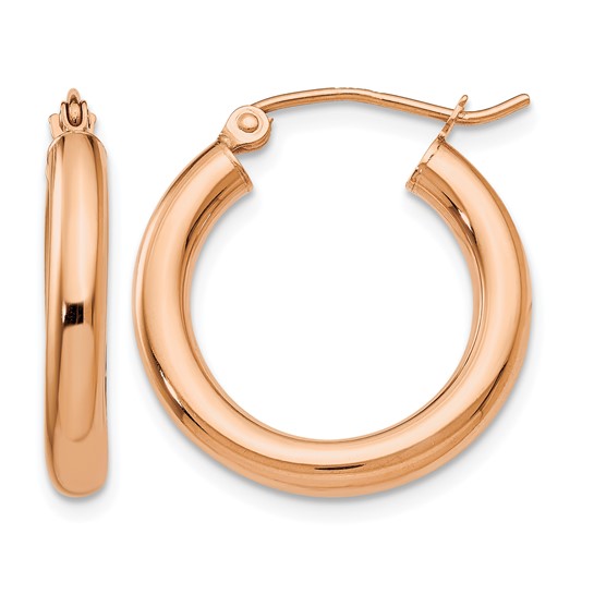 14K Rose Gold Hoop Earrings – 3.00mm Polished Hoops