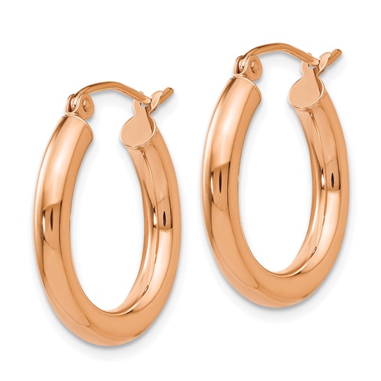 14K Rose Gold Hoop Earrings – 3.00mm Polished Hoops
