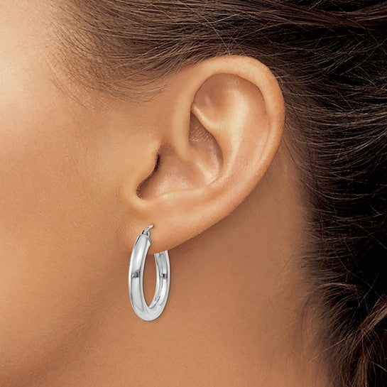 14K White Gold Hoop Earrings – 4.00mm Polished Hoops