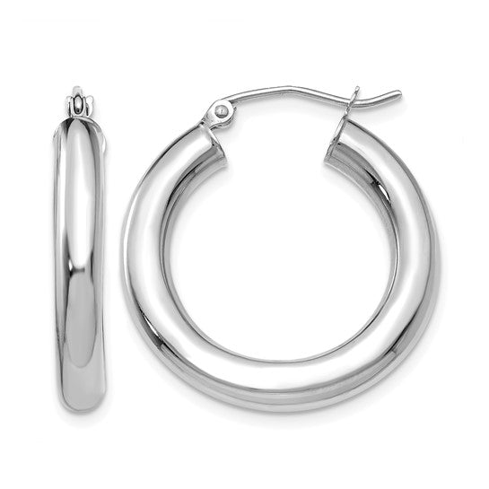 14K White Gold Hoop Earrings – 4.00mm Polished Hoops