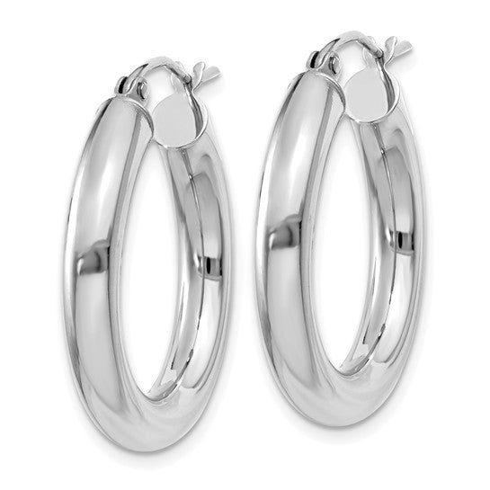 14K White Gold Hoop Earrings – 4.00mm Polished Hoops