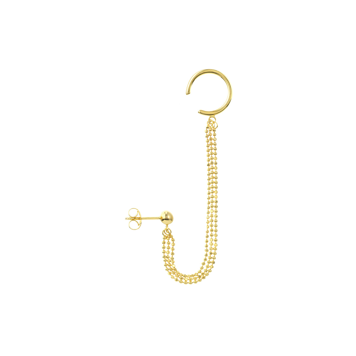 14K Yellow Gold Ear Cuff with Diamond Cut Bead Chain
