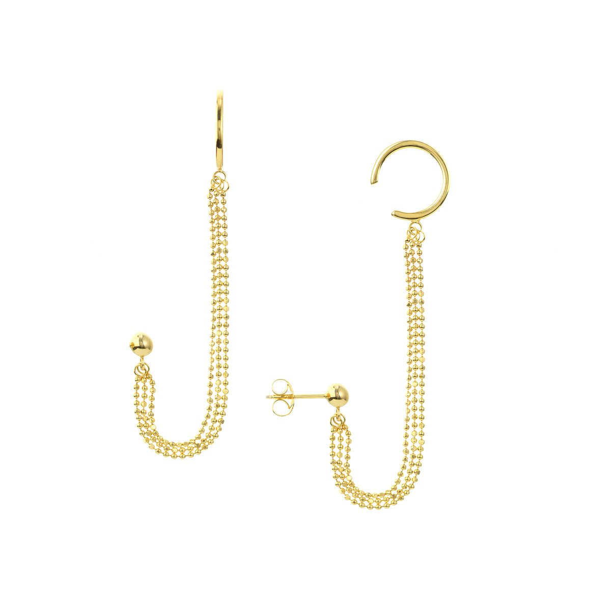 14K Yellow Gold Ear Cuff with Diamond Cut Bead Chain