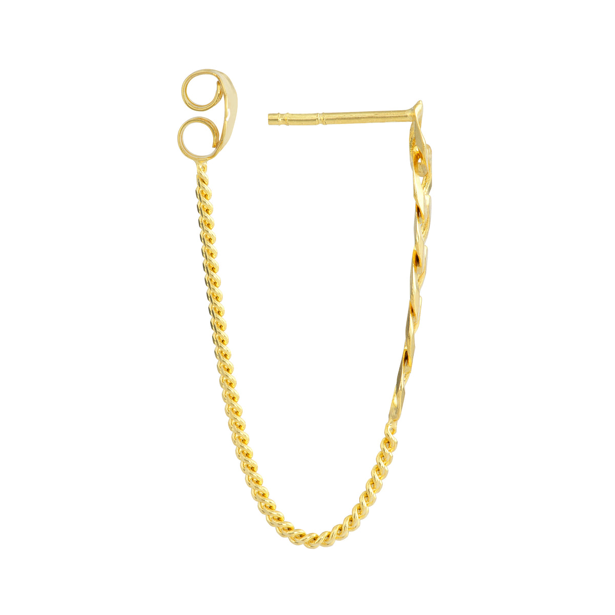 14K Yellow Gold Curb & Cuban Chain Drop Earrings