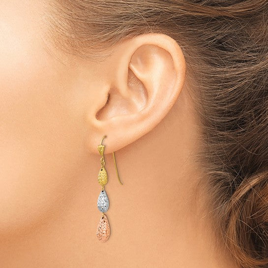 14K Tri-Tone Gold Diamond-Cut Teardrop Earrings | Joe Kassab Jewelers