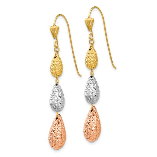 14K Tri-Tone Gold Diamond-Cut Teardrop Earrings | Joe Kassab Jewelers