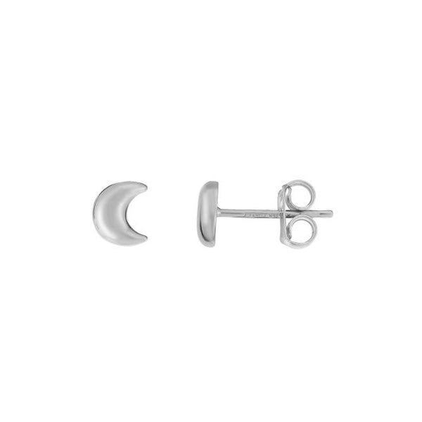 14K White Gold Crescent Moon Stud Earrings