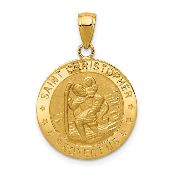 14K Dual Finish Saint Christopher Medal Pendant