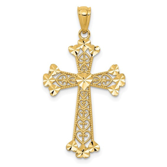 14 Karat Yellow Gold Filigree Cross Pendant | Joe Kassab Jewelers