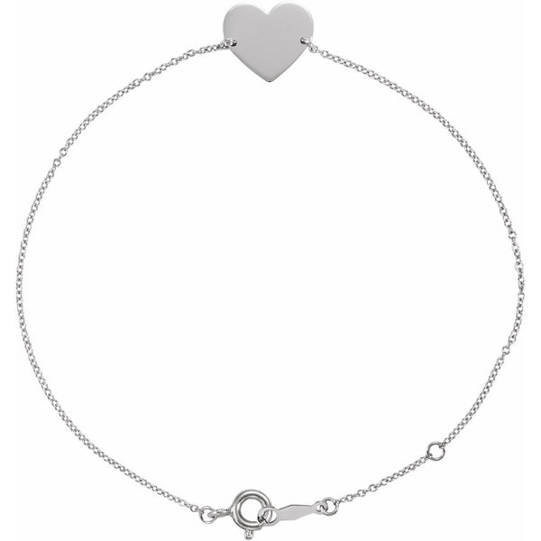 14K White Gold Heart Bracelet – Engravable, Adjustable 7–8 Inch