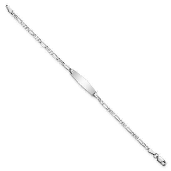14K White Gold Baby Figaro ID Bracelet – 6 Inch Engravable Bracelet