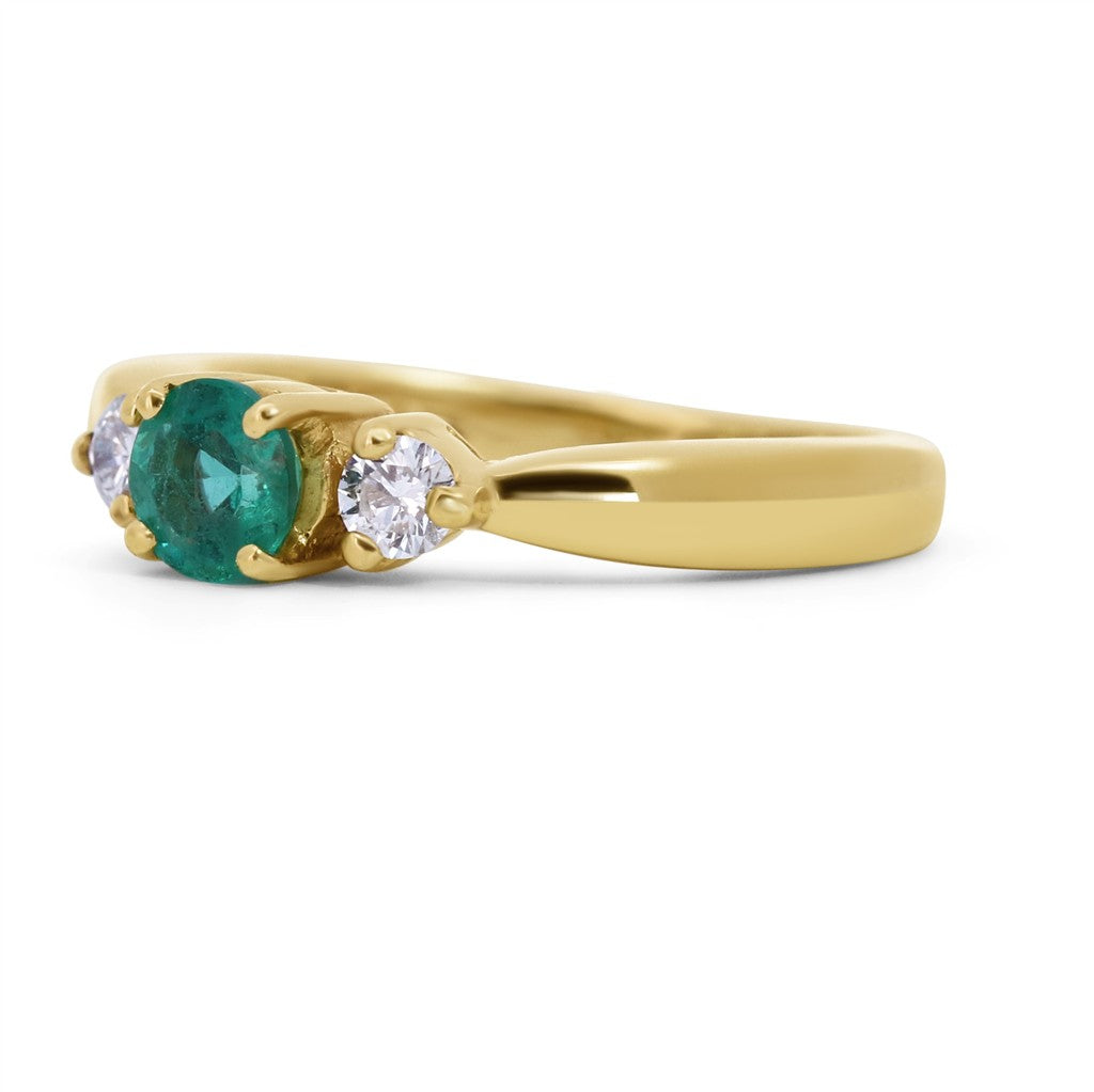 Emerald and Diamond Three Stone Ring