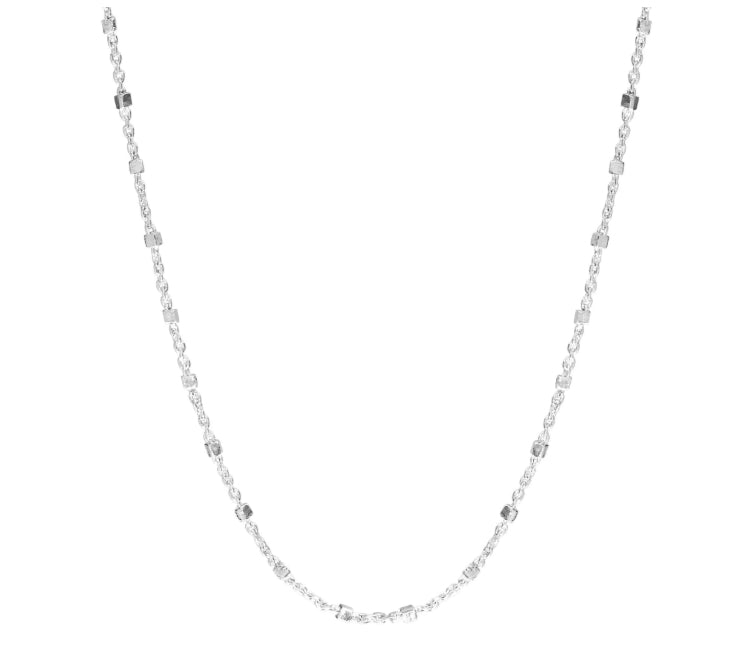 Rhodium Over Sterling Silver Square Bead Station Chain