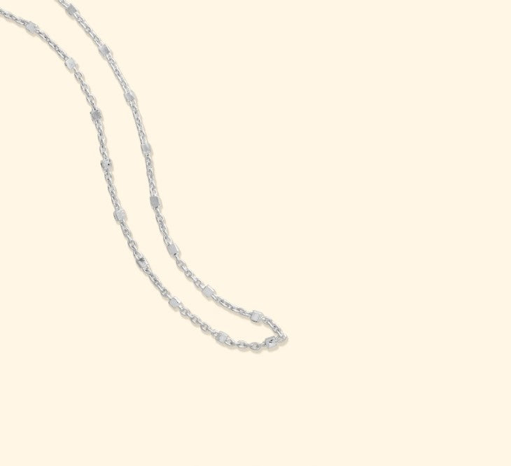Rhodium Over Sterling Silver Square Bead Station Chain