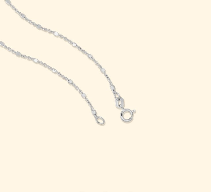 Rhodium Over Sterling Silver Square Bead Station Chain