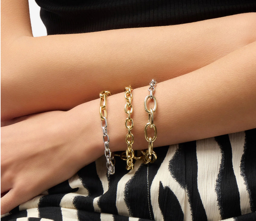 14K Gold Over Silver Italian Two-Tone Graduated Link Bracelet 7.25"