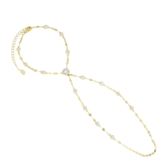 Gold Over Sterling Silver CZ Bezel Hand Chain