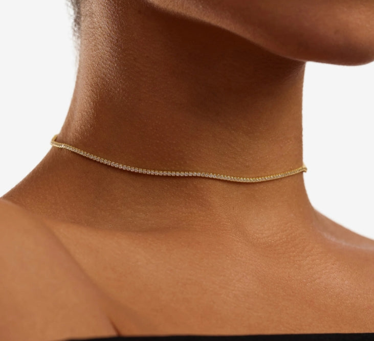 Gold Over Sterling Silver CZ Tennis Necklace