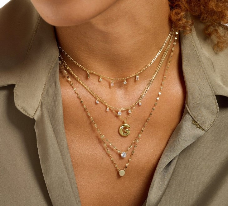 Gold Over Sterling Silver CZ Double Layer Mirror Necklace