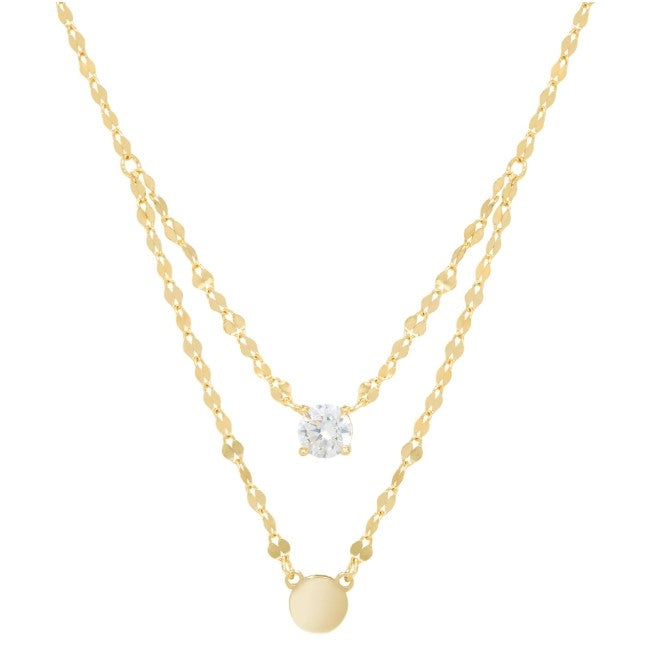 Gold Over Sterling Silver CZ Double Layer Mirror Necklace
