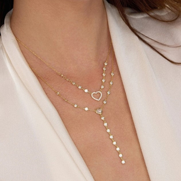 Gold Over Sterling Silver CZ Bezel 'Y' Necklace