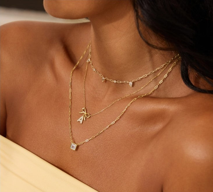 Gold Over Sterling Silver CZ Paperclip Necklace