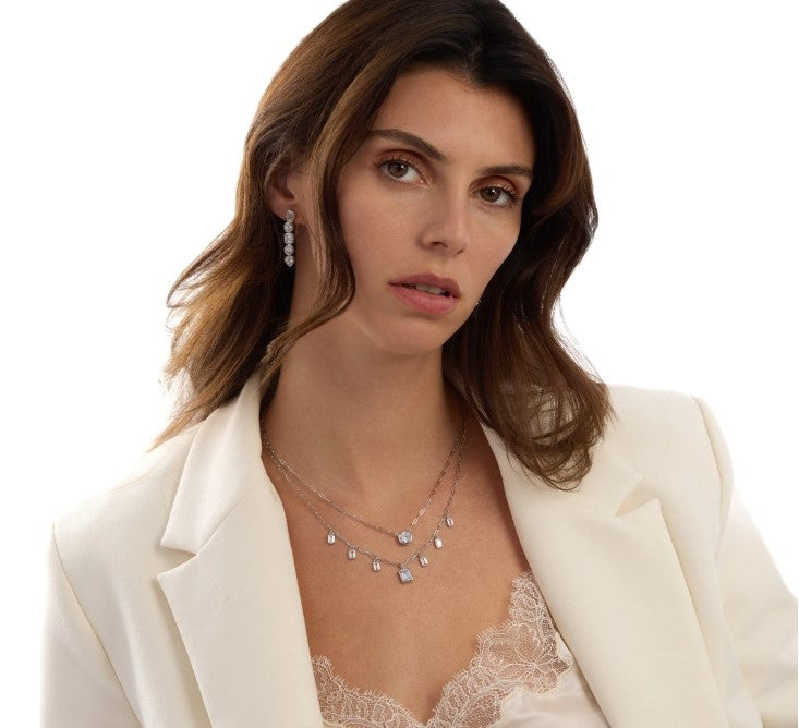 Rhodium Over Sterling Silver CZ Bezel Paperclip Necklace