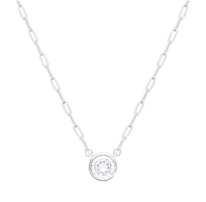Rhodium Over Sterling Silver CZ Bezel Paperclip Necklace