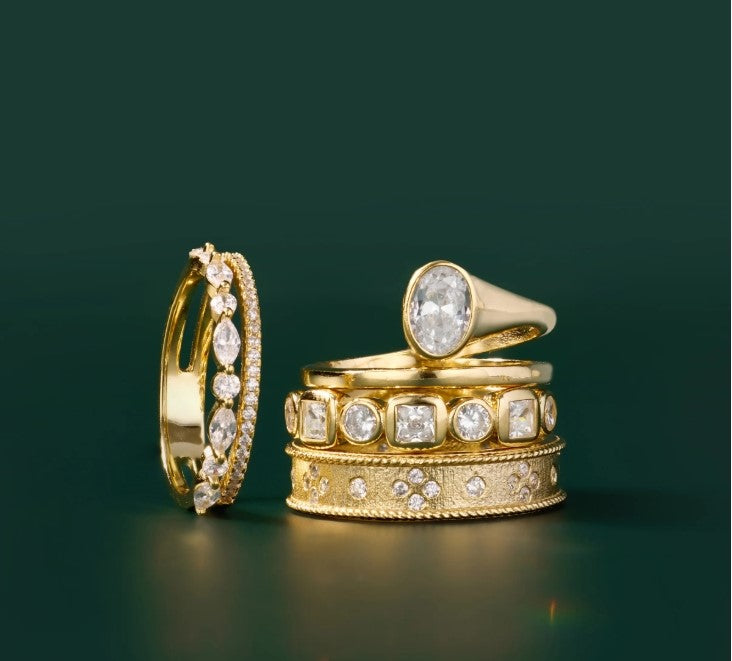Gold Over Sterling Silver Marquise & Round CZ Ring