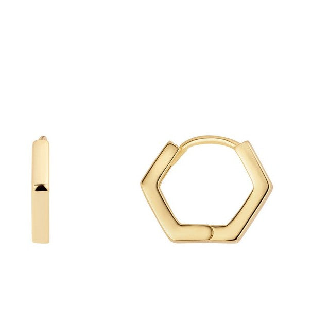 14K Gold Over 925 Sterling Silver Geometric Hexagon Huggie Earrings