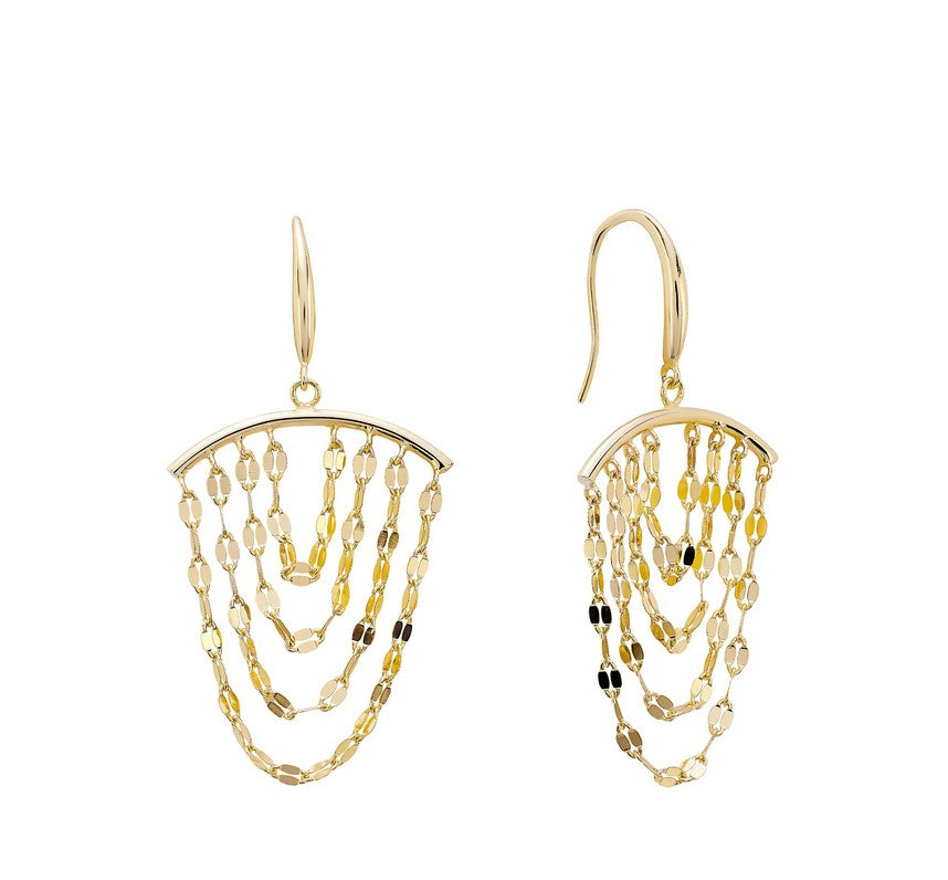 14KT Gold Over 925 Sterling Silver Dangle Mirror Link Chain Earrings