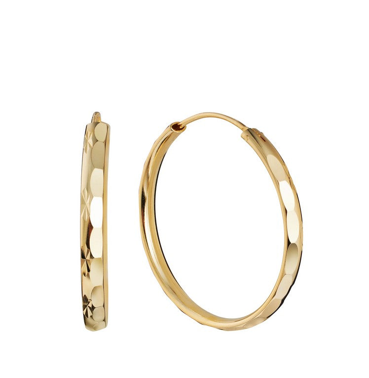 Gold Over 925 Sterling Silver Diamond Cut Endless Hoop Earrings