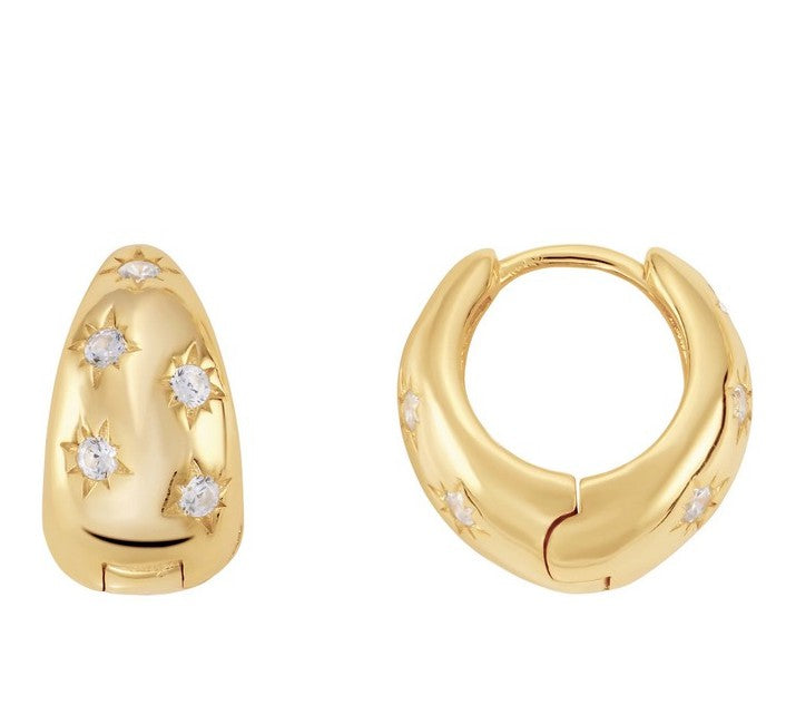 Gold Over Sterling Silver CZ Huggie Hoop Earrings 14mm