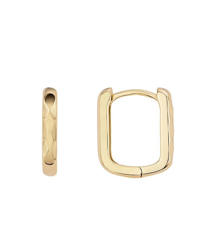 Gold Over 925 Sterling Silver Square Textured Huggie Earrings