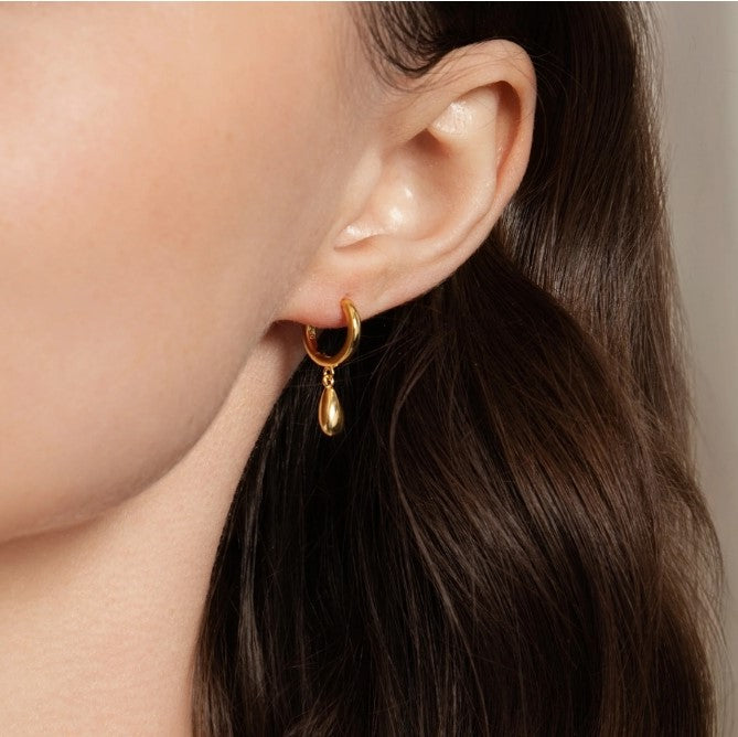 Gold Over Sterling Silver Huggie Hoop Earrings with Teardrop Dangle