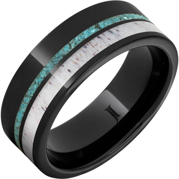 Black Diamond Ceramic With Turquoise & Antler Inlay