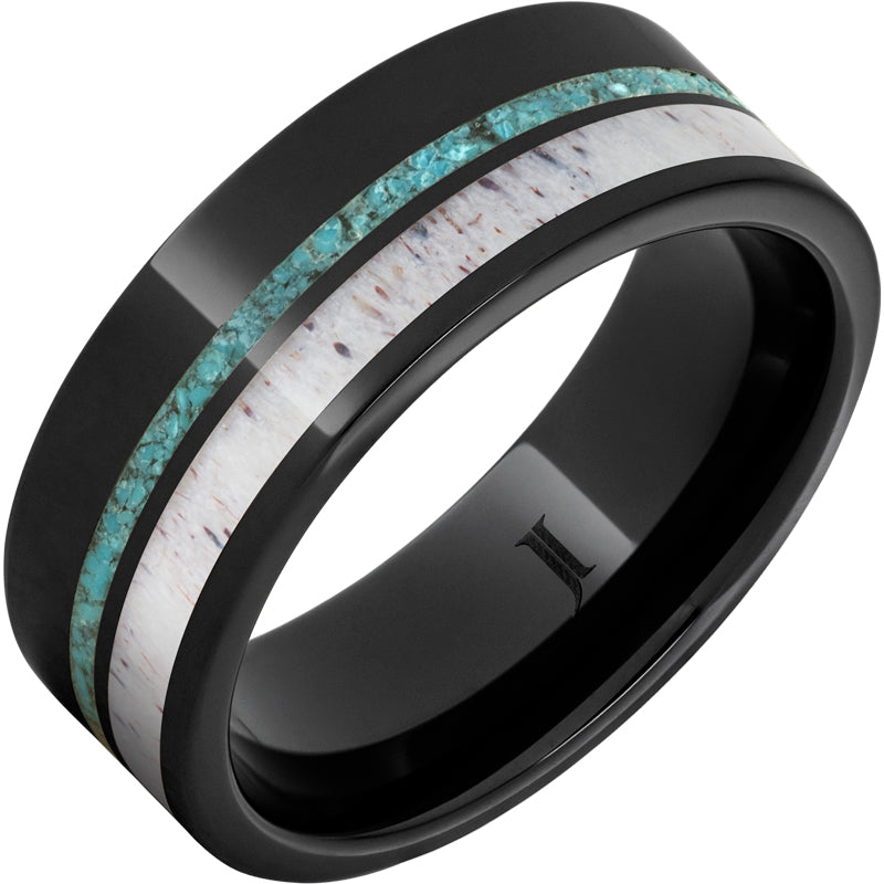 Black Diamond Ceramic With Turquoise & Antler Inlay