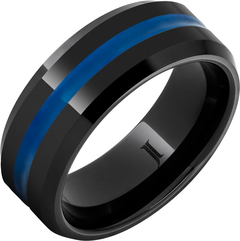 Black Diamond Ceramic Ring - Thin Blue Line