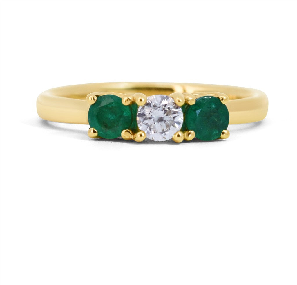 Diamond & Emerald Round Three Stone Ring