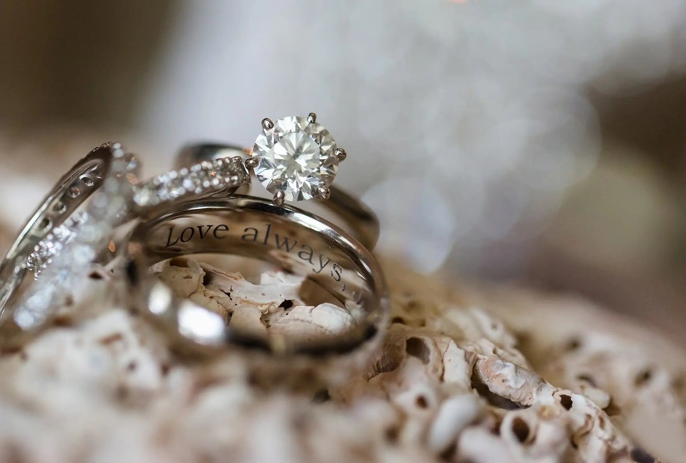 Jewelry engraving on diamond ring showing "Love Always" message at Joe Kassab Jewelers